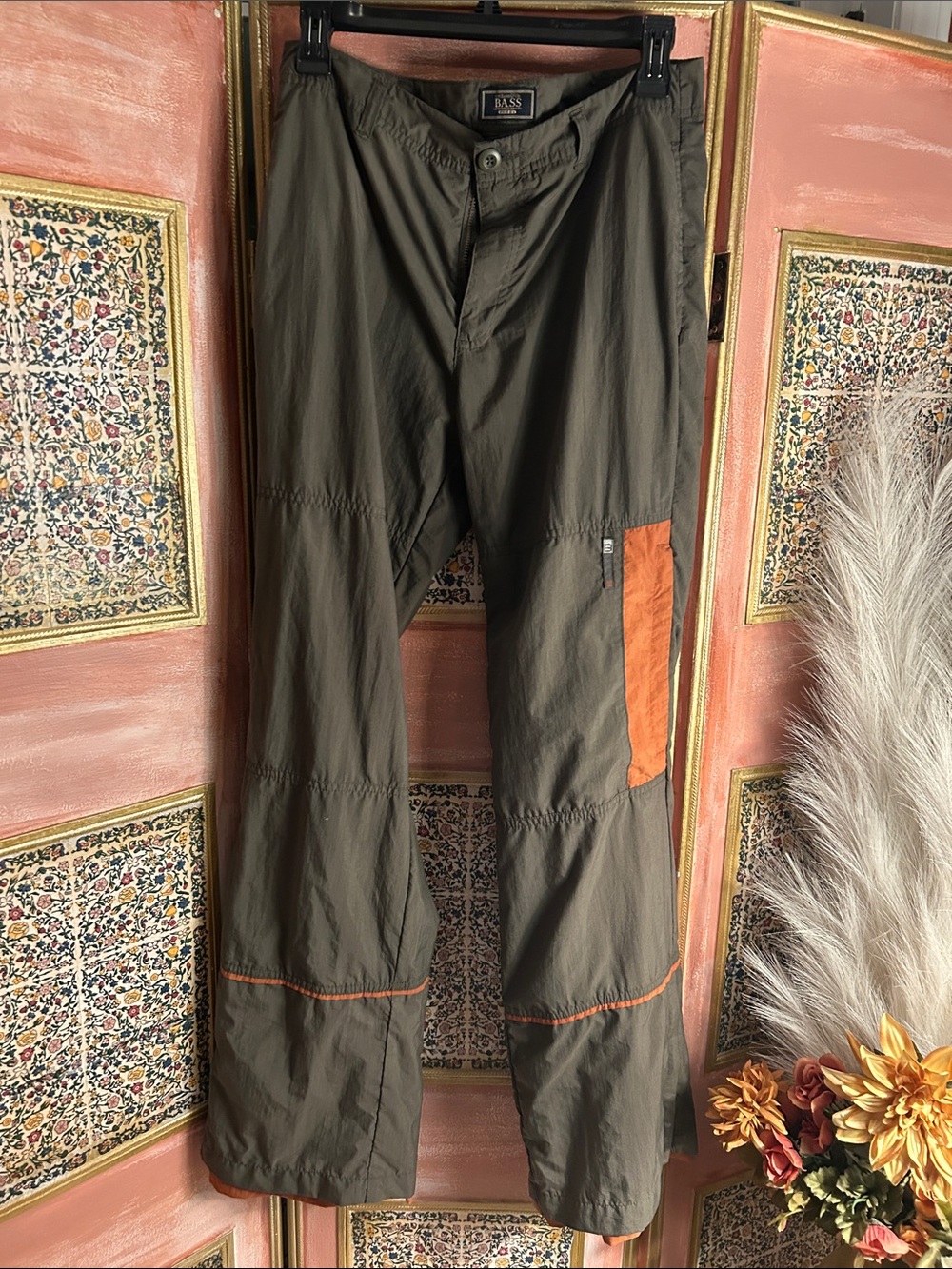 Bass women’s Olive Cargo Pants with Orange Pocket Trim